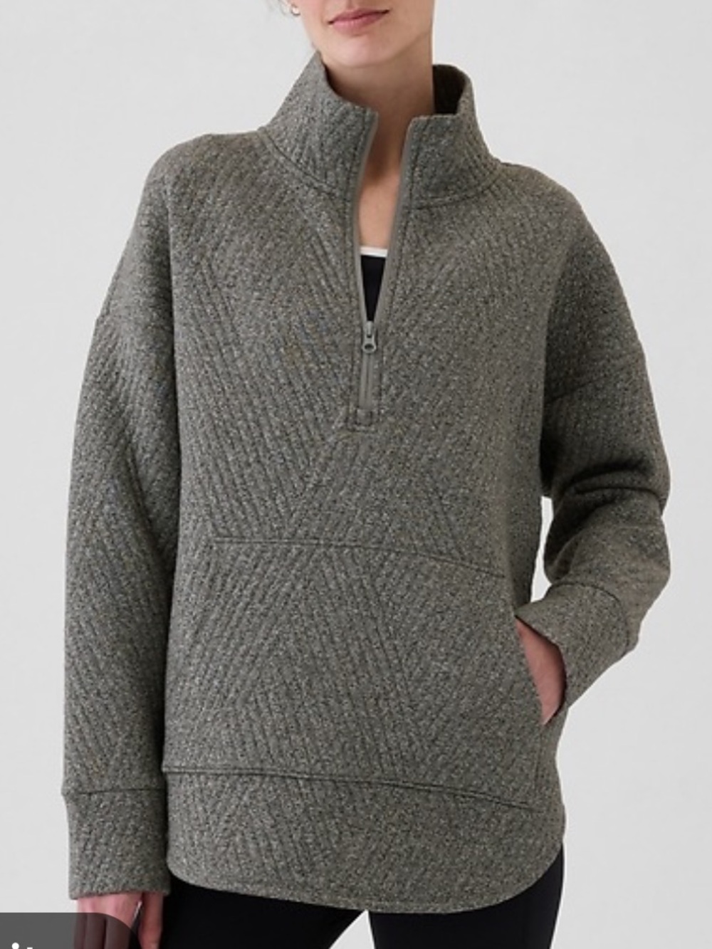 GapFit Quilted Jacquard Half Zip Pullover in Heather Gray Size Medium